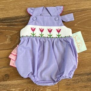 Classic Whimsy Purple Baby Romper with Tulip Embroidery NWT 12 months